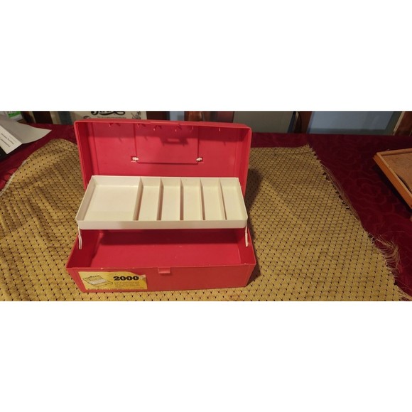 Plano 2000 Series Red Fishing Box 2 Tier Tackle Boite A Peche 1980s Vintage - Picture 2 of 10